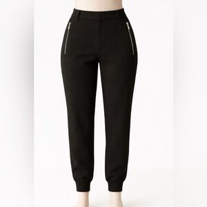 Karl Lagerfeld Black Jogger Style Pants with Silver Zippered Pockets